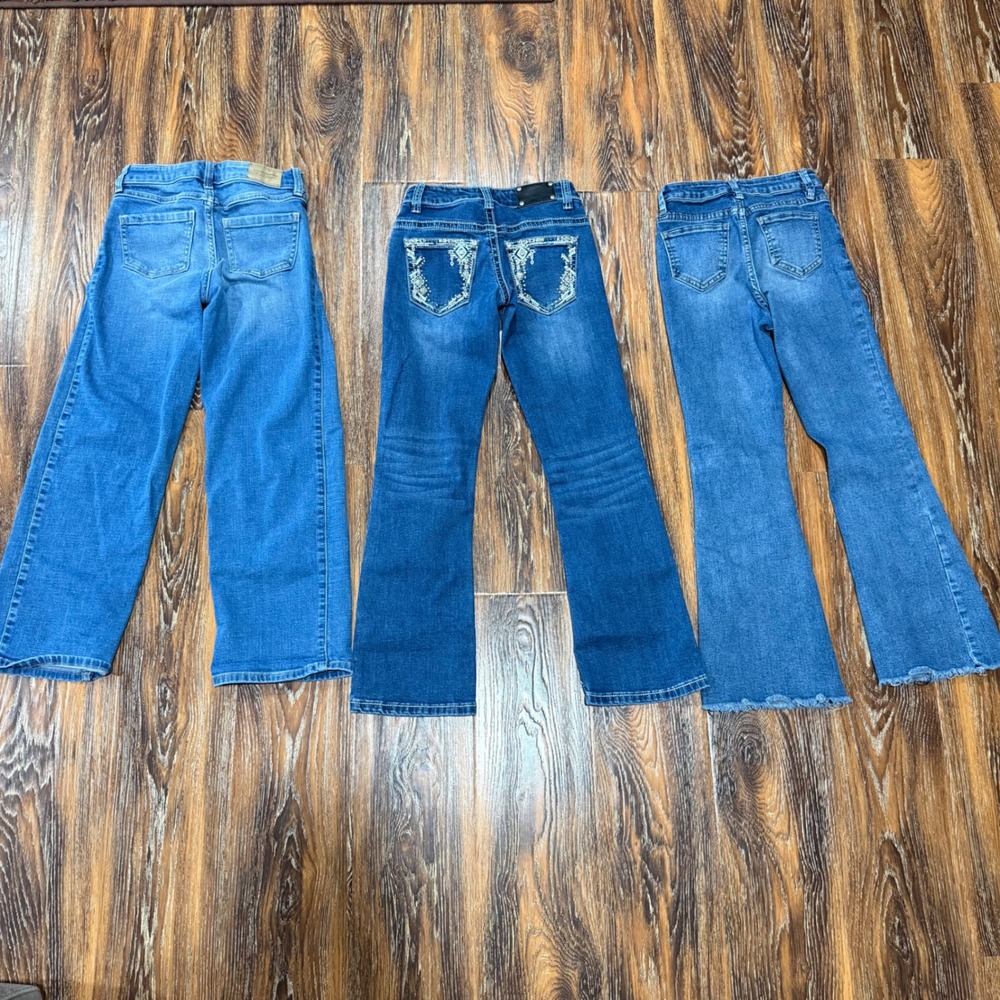 Abercrombie Kids 9/10 7 Jeans Bundle Girls Blue Wide Leg Bootcut Flare 3 Pairs 8